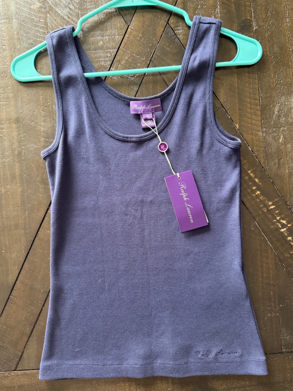Ralph Lauren Women's Ribbed Blue Cotton Tank Top
